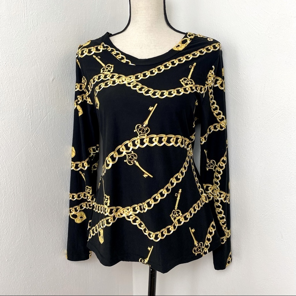 Bae City Chain Print Black and Gold Women Top/Blouse. - Picture 11 of 12